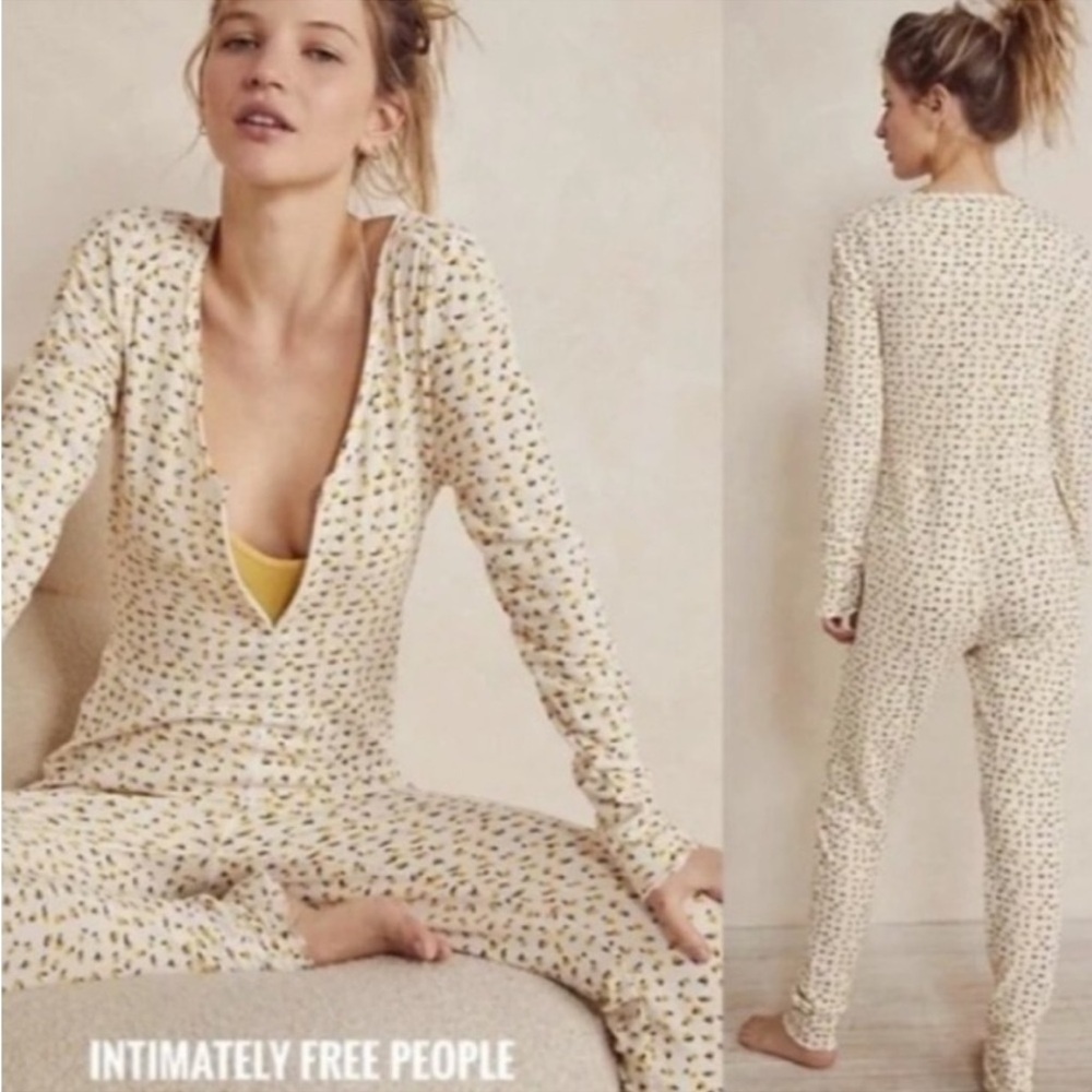 Free People Intimately Home Alone Long John Printed Jumpsuit Size M​